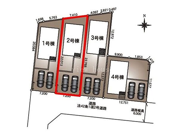 【区画図】２号棟♪ 並列駐車２台可能