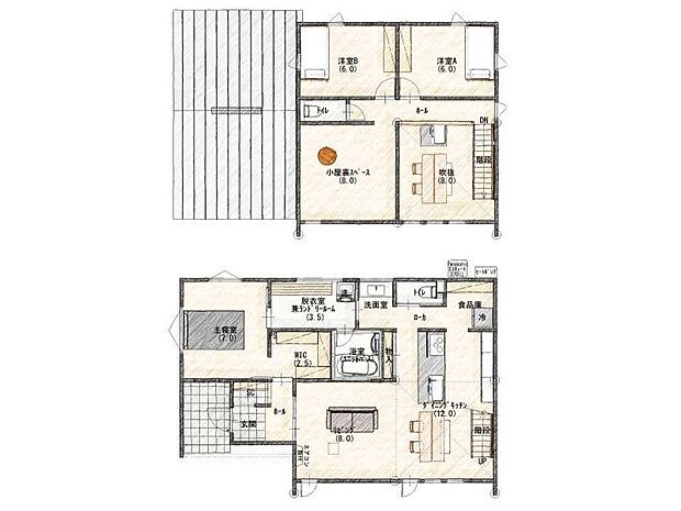 【間取り】7号棟♪ ■3SLDK・開放感のある吹抜けリビング!多目的に使える2階小屋裏スペース付♪