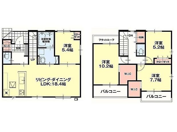 【間取り】1号棟♪ ■4LDK・家族とのコミュニケーションがとれるリビング階段♪水回り集中設計の家事動線♪