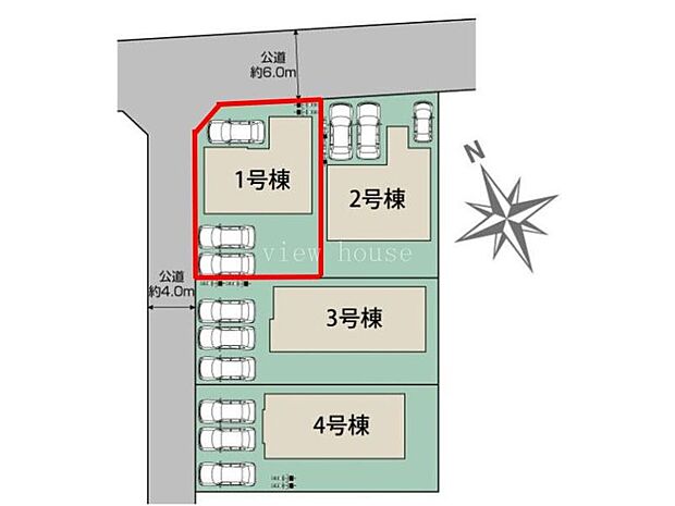 【区画図】 ■角地！駐車スペース３台可能♪（車種による）