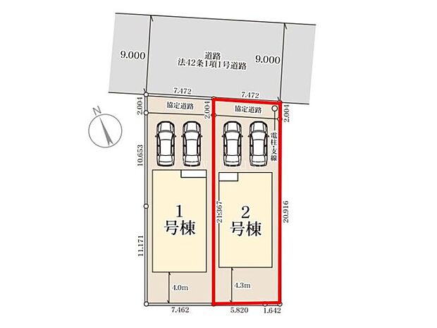 【区画図】２号棟♪ 並列駐車２台可能♪