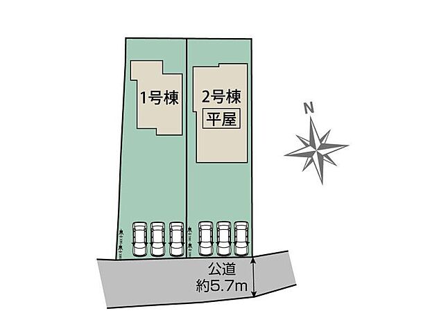 【区画図】2号棟♪ ■並列で駐車可能なカースペース3台確保♪(車種による)