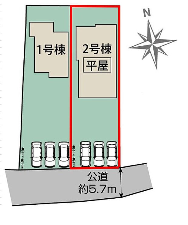 【区画図】2号棟♪ ■並列で駐車可能なカースペース3台確保♪(車種による)