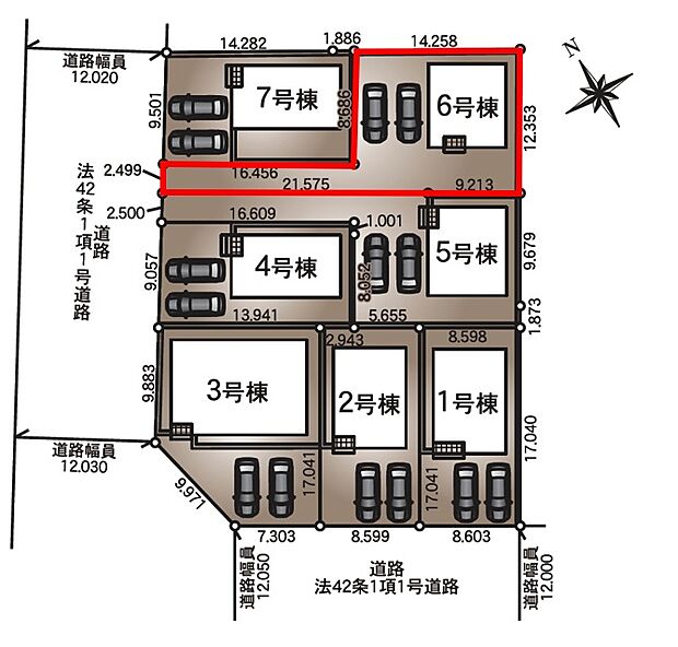 【区画図】６号棟♪ ■駐車スペース並列２台可能♪（車種による）