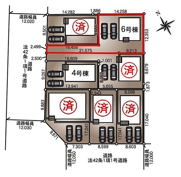 残り2棟!【区画図】6号棟♪ ■駐車スペース並列2台可能♪(車種による)