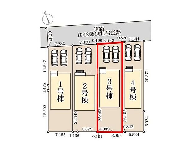 【区画図】３号棟♪ 並列駐車２台可能♪