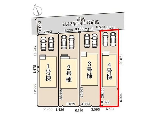 【区画図】４号棟♪ 並列駐車２台可能♪