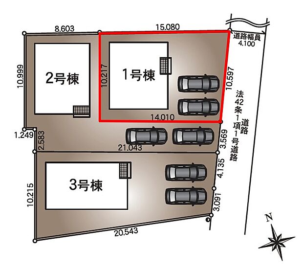 【区画図】１号棟♪ ■駐車スペース並列２台可能♪（車種による）
