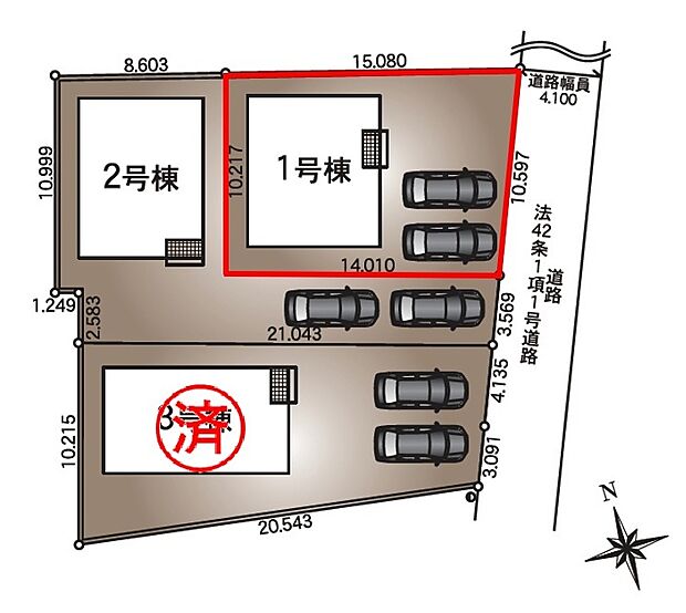☆残り2棟です!【区画図】1号棟♪ ■駐車スペース並列2台可能♪(車種による)
