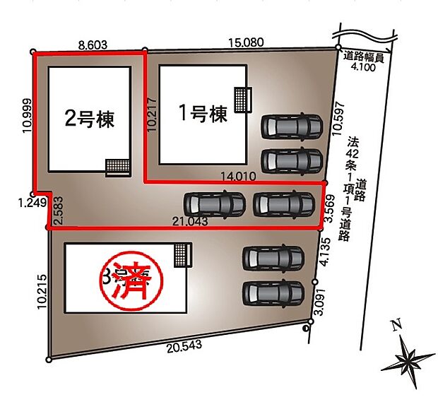 ☆残り2棟です!【区画図】2号棟♪ ■駐車スペース並列2台可能♪(車種による)