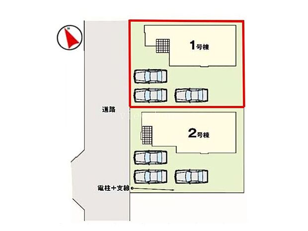 【区画図】1号棟♪ ■駐車3台可能♪1人1台の世帯も多い地域♪3台可能でゆとりの駐車スペース♪毎日の車の出し入れもスムーズにこなせて快適です♪