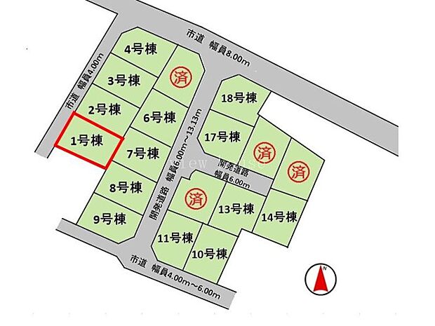 【区画図】1号棟♪ ◆区画整理されたきれいな街並みの分譲地は全18区画♪大型分譲地内なので、似た世代の家族も多く、穏やかに暮らせる環境♪