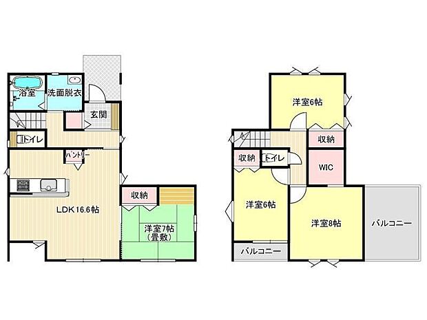 【間取り】13号棟♪ 4LDK、畳敷き洋室、洋室×3、パントリー
