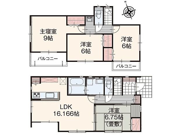 【間取り】１号棟♪ ■４ＬＤＫ・全居室南向き・６帖以上のゆとりある間取り♪２階洗面化粧台付きで朝の渋滞も解消♪