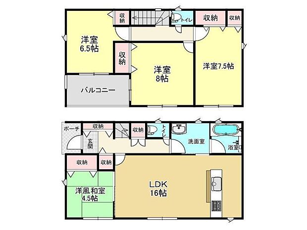 【間取り】4LDK♪ ■2階居室6帖以上の広々空間!水廻り集中設計で家事負担も軽減♪