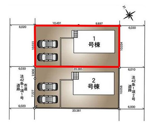 【区画図】１号棟♪ ■並列駐車２台可能♪