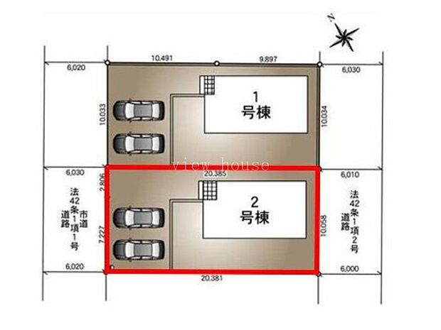 【区画図】２号棟♪ ■並列駐車２〜３台可能