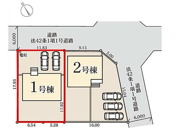 【区画図】1号棟♪ ■並列駐車2台可能♪