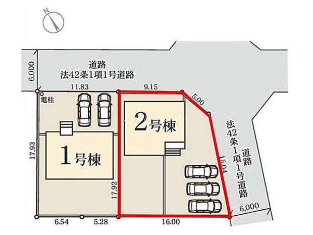 【区画図】２号棟♪ ■並列駐車３台可能♪