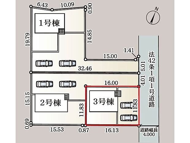 【区画図】３号棟♪ ◆駐車並列２台可能♪