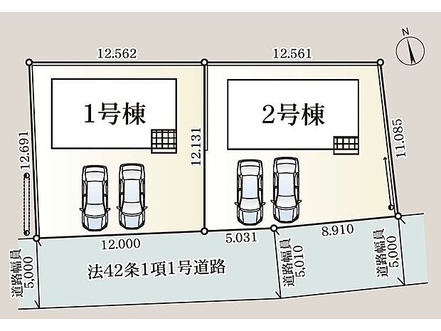 【区画図】1号棟♪ ■駐車スペース並列2台可能♪南採光の明るい間取り!