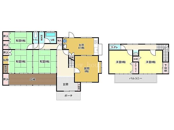 【間取り】６DK♪ ■ご家族みんなが笑顔になる、広々とした間取り！1階は和室、2階は洋室と使い分け自在。