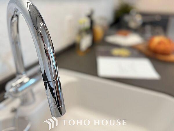 【Water cleaner】蛇口から流れ出すお水はクリーンでいつも楽しめます。また浄水器内臓シャワー混合栓なので場所取らずのスッキリとしたスタイルです。