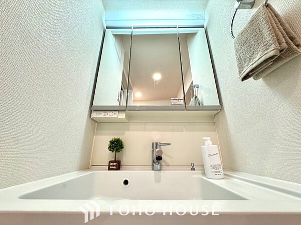 気持ちの良い朝をつくりだし、夕方には笑顔を取り戻させてくれるミラー。パウダールームはいつでも本来の自分を取り戻せる空間。明るく仕上げてあります。