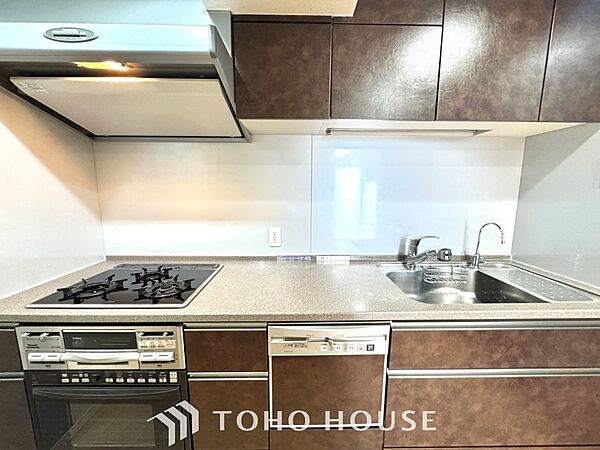 【Kitchen】美しく使いやすいキッチンは油汚れが簡単に拭き取れる素材で加工されており、浄水器シャワーから流す水の音を軽減する静かなシンクを採用。見えないところにさり気ない配慮が嬉しい