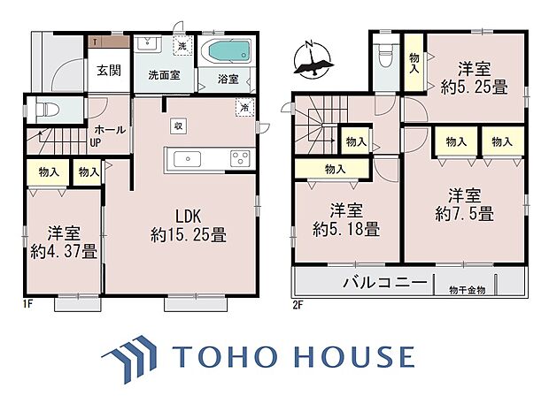 ◆17.9帖LDKと多目的なカウンター◆2階に広々としたリビングとカウンターを配置し在宅ワークや勉強にも便利。1階水回り集約で帰宅後の動線もスマート、全室収納付きで部屋を広く使える間取りです。