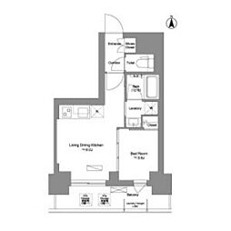 都営大江戸線 新御徒町駅 徒歩3分の賃貸マンション 14階1LDKの間取り