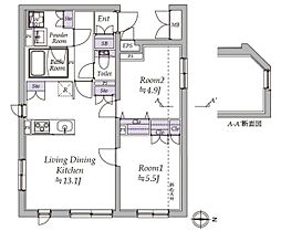 JR山手線 鶯谷駅 徒歩7分の賃貸マンション 5階2LDKの間取り