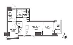 東京メトロ銀座線 浅草駅 徒歩3分の賃貸マンション 10階2LDKの間取り