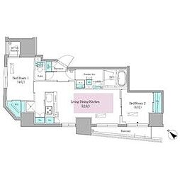 JR総武本線 馬喰町駅 徒歩1分の賃貸マンション 12階2LDKの間取り