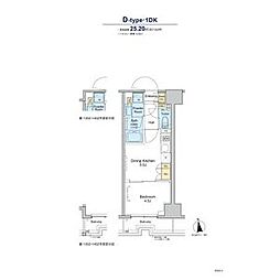 東京メトロ銀座線 浅草駅 徒歩11分の賃貸マンション 11階1DKの間取り
