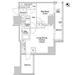 都営浅草線 浅草橋駅 徒歩6分の賃貸マンション 11階1LDKの間取り