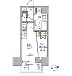 東京メトロ千代田線 湯島駅 徒歩5分の賃貸マンション 11階1DKの間取り
