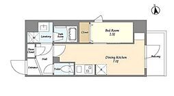 つくばエクスプレス 浅草駅 徒歩6分の賃貸マンション 2階1DKの間取り