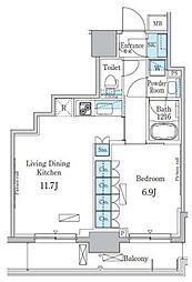 パークアクシス小伝馬町 14階1LDKの間取り
