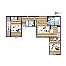 JR常磐線 三河島駅 徒歩5分の賃貸アパート 2階2LDKの間取り