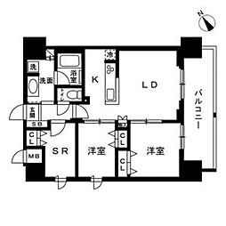 JR常磐線 南千住駅 徒歩7分の賃貸マンション 14階2SLDKの間取り