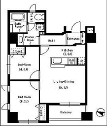 都営浅草線 東日本橋駅 徒歩4分の賃貸マンション 4階2LDKの間取り