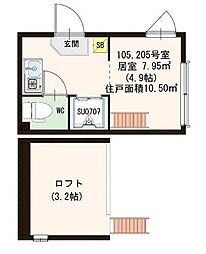JR総武線 浅草橋駅 徒歩4分の賃貸アパート 1階ワンルームの間取り
