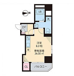 都営大江戸線 蔵前駅 徒歩4分の賃貸マンション 3階ワンルームの間取り
