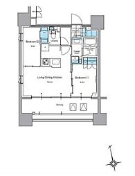 J.リヴェール上野入谷フロント 10階2LDKの間取り