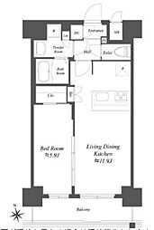 東京メトロ銀座線 浅草駅 徒歩9分の賃貸マンション 6階1LDKの間取り
