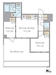 JR総武線 両国駅 徒歩6分の賃貸マンション 13階2DKの間取り