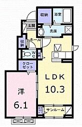 サン・グレイス 1階1LDKの間取り