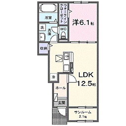 カーサ　アザレア　栗森 1階1LDKの間取り