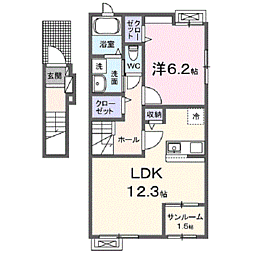 シャルム　アシュリー 201 2階1LDKの間取り